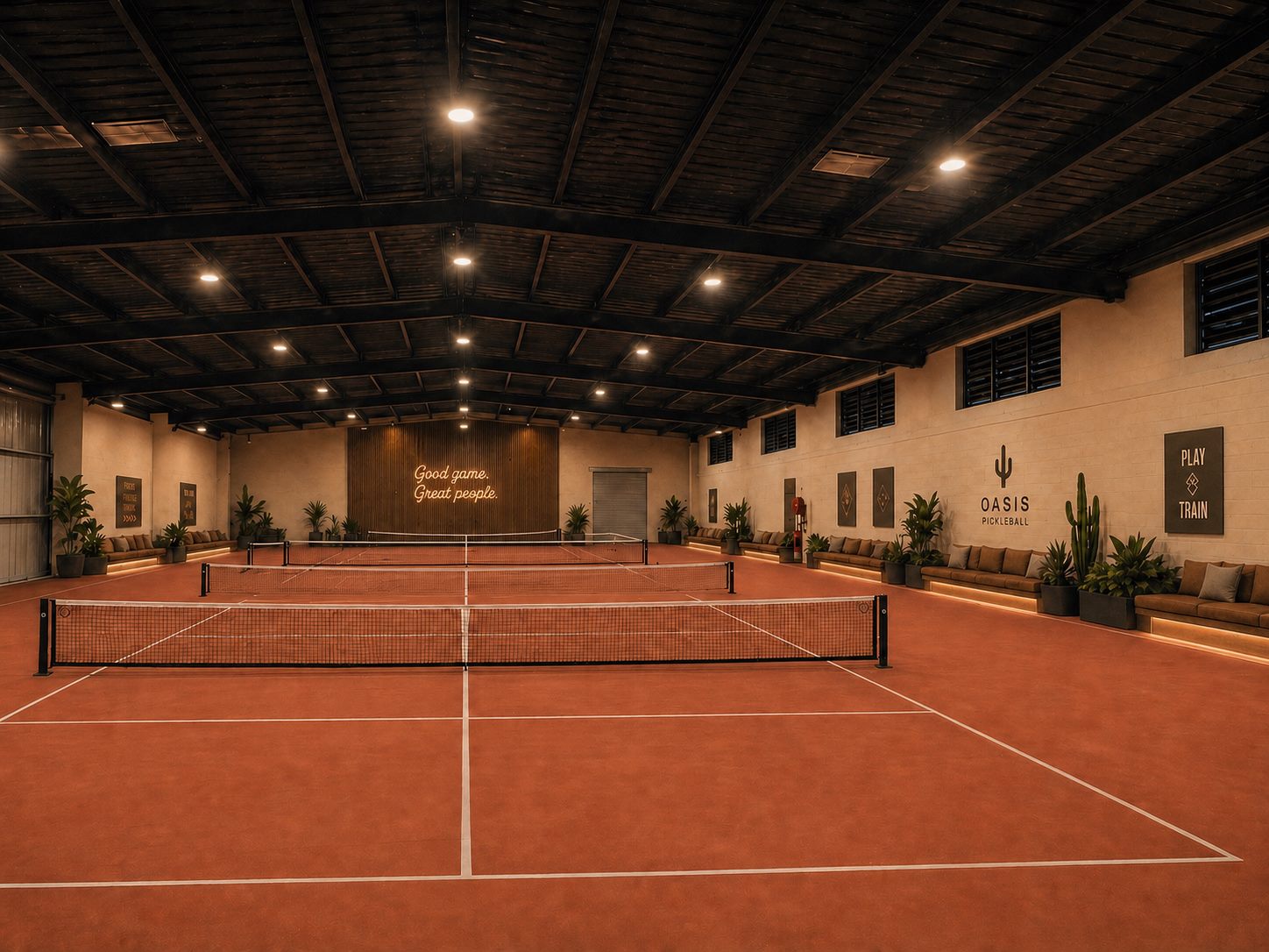 Warm indoor pickleball court concept