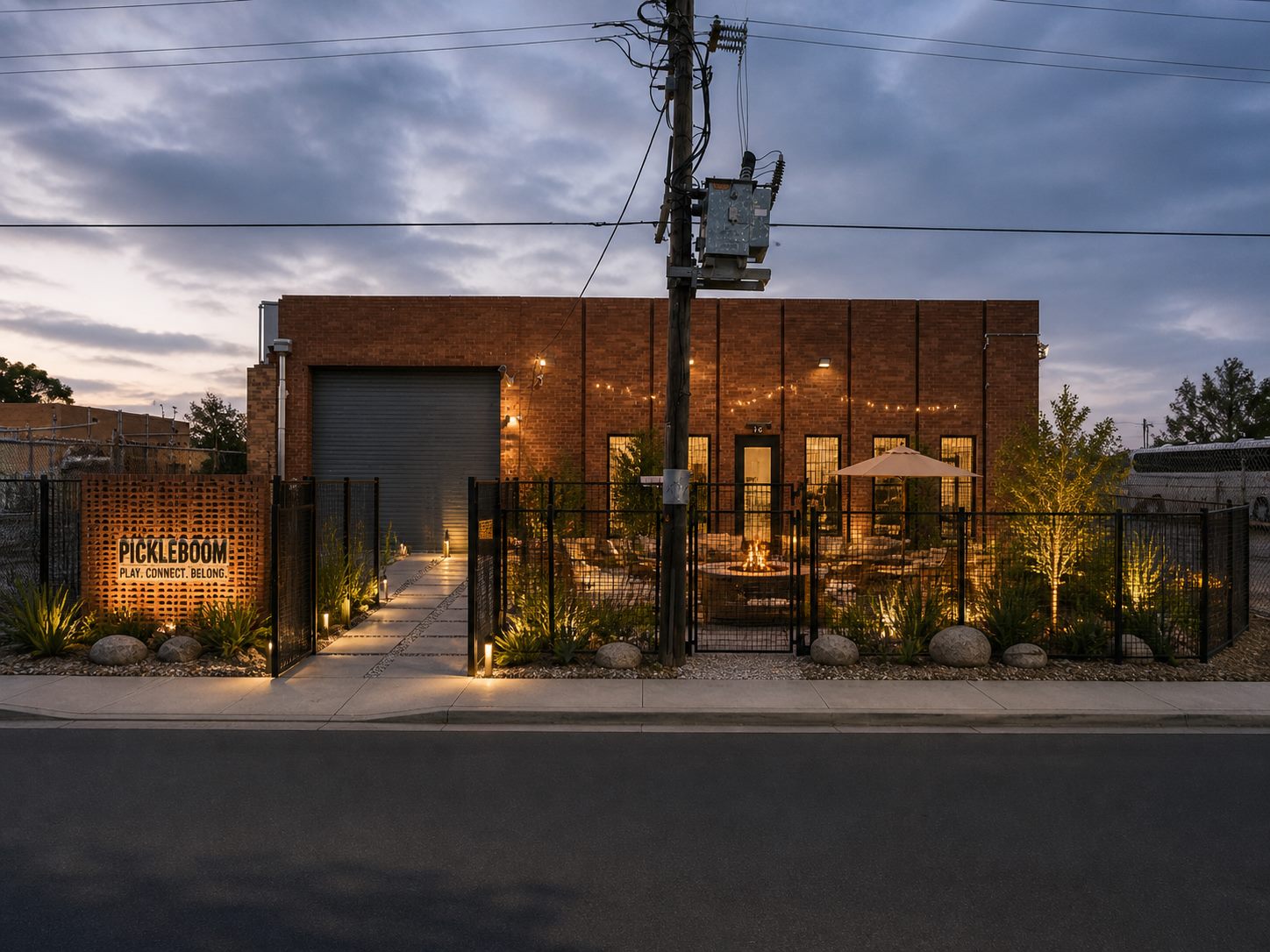 Warm brick exterior concept for PickleBoom